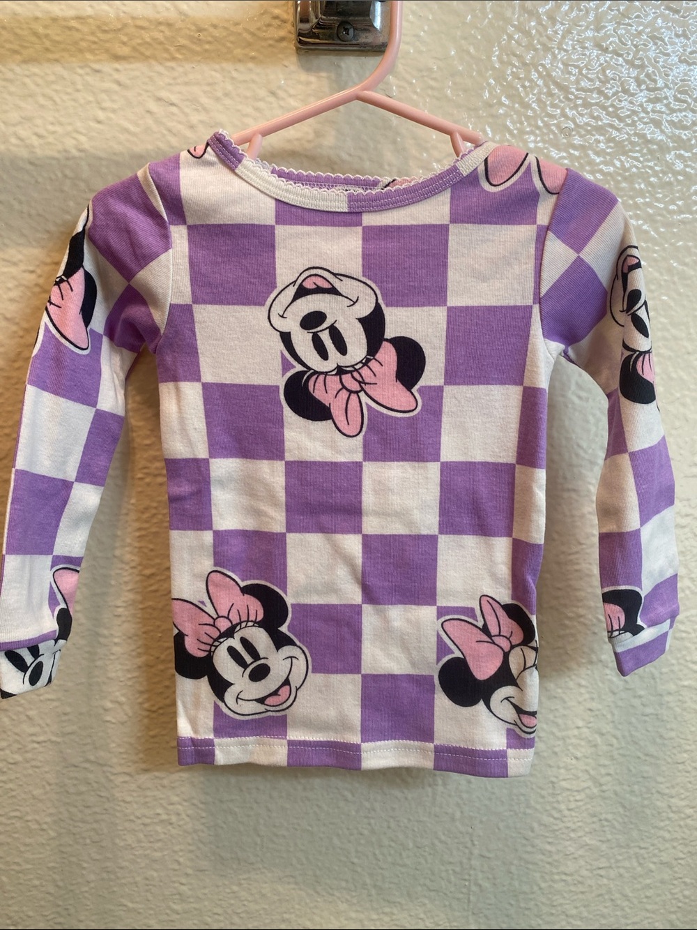 ♥️SOLD♥️ Disney Purple and White Checker Minnie Mouse Long Sleeve Top - Picture 2 of 5
